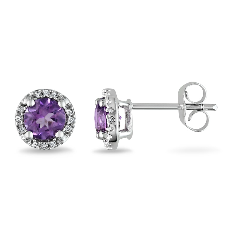 5.0mm Amethyst and Diamond Accent Frame Stud Earrings in 10K White Gold|Peoples Jewellers