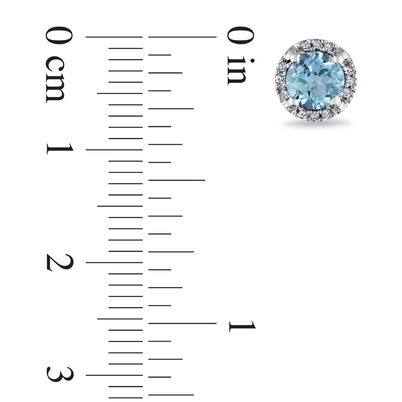 5.0mm Blue Topaz and Diamond Accent Frame Stud Earrings in 10K White Gold|Peoples Jewellers