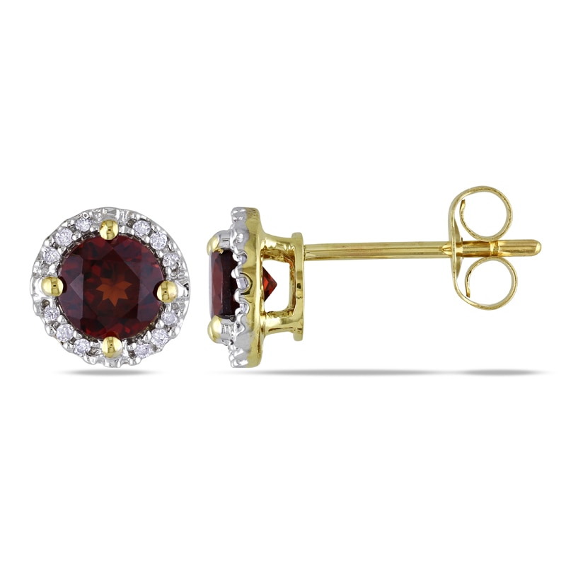 5.0mm Garnet and Diamond Accent Frame Stud Earrings in 10K Gold|Peoples Jewellers