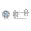 5.0mm Aquamarine and Diamond Accent Frame Stud Earrings in Sterling Silver