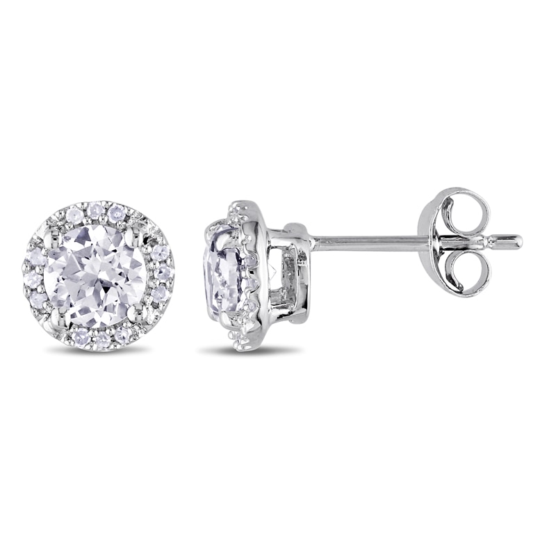 5.0mm Lab-Created White Sapphire and Diamond Accent Frame Stud Earrings in Sterling Silver|Peoples Jewellers