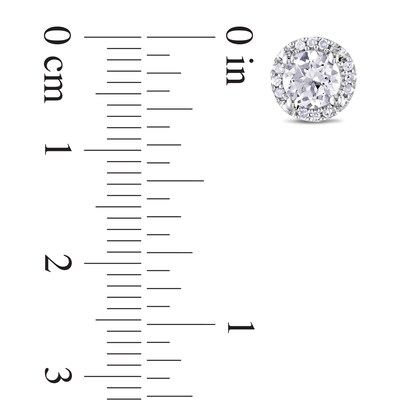 5.0mm Lab-Created White Sapphire and Diamond Accent Frame Stud Earrings in Sterling Silver