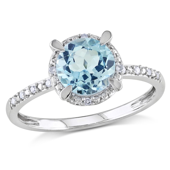 7.0mm Sky Blue Topaz and Diamond Accent Frame Ring in 10K White Gold