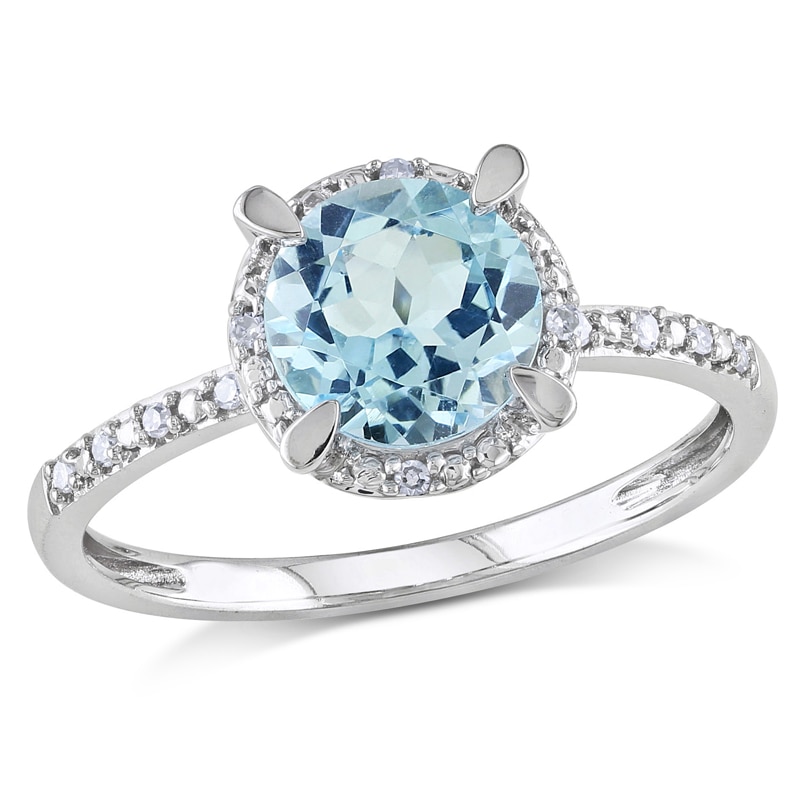 7.0mm Sky Blue Topaz and Diamond Accent Frame Ring in 10K White Gold|Peoples Jewellers