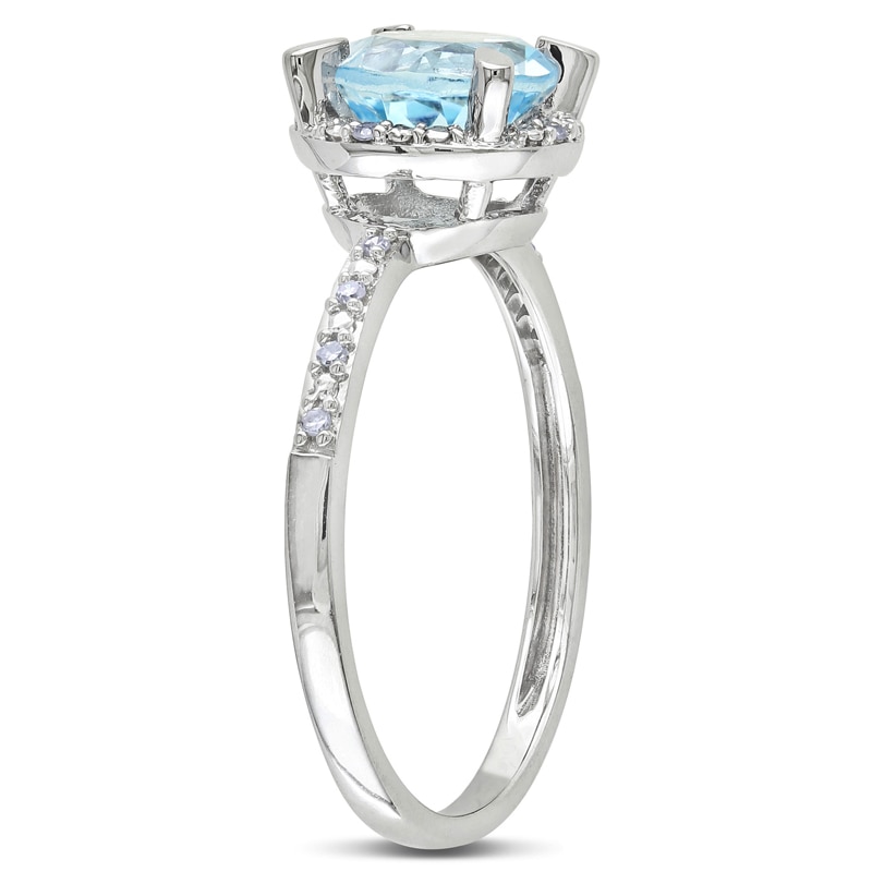7.0mm Sky Blue Topaz and Diamond Accent Frame Ring in 10K White Gold|Peoples Jewellers