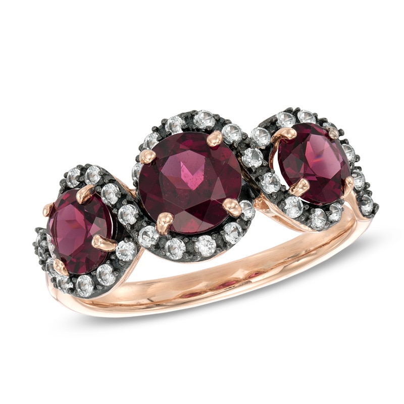 Garnet and Smoky Quartz Three Stone Frame Ring in 10K Rose Gold|Peoples Jewellers