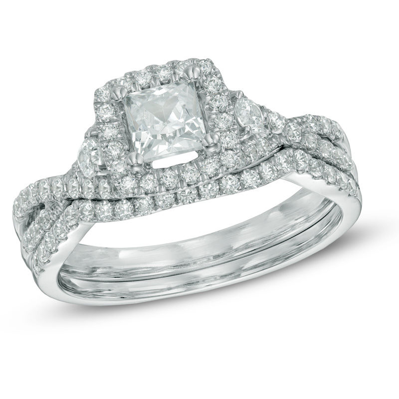 1.20 CT. T.W. Certified Canadian Princess-Cut Diamond Bridal Set in 14K White Gold (I/I2)|Peoples Jewellers