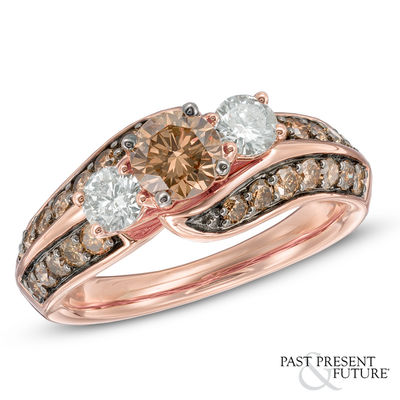 1.50 CT. T.W. Champagne and White Diamond Bypass Past Present Future® Ring in 14K Rose Gold