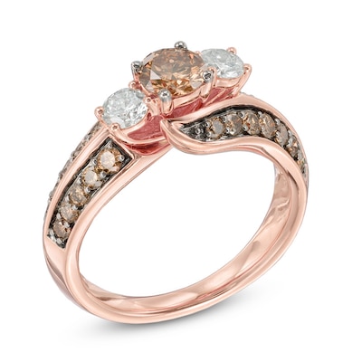 1.50 CT. T.W. Champagne and White Diamond Bypass Past Present Future® Ring in 14K Rose Gold