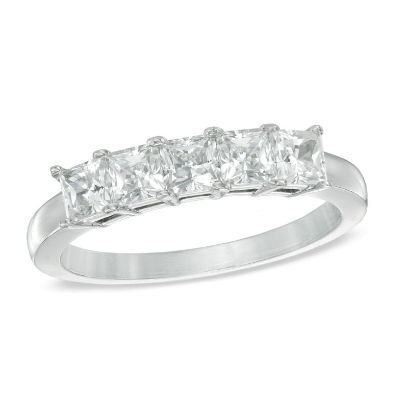 1.00 CT. T.W. Certified Canadian Princess-Cut Diamond Five Stone Anniversary Band in 14K White Gold (I/I2)|Peoples Jewellers