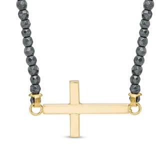 Sideways Cross Hematite Necklace in 14K Gold - 20"