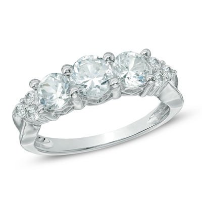 Lab-Created White Sapphire Three Stone Ring in 10K White Gold