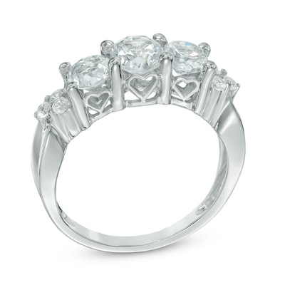 Lab-Created White Sapphire Three Stone Ring in 10K White Gold