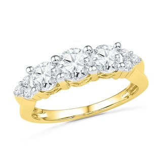 Lab-Created White Sapphire Three Stone Ring in 10K Gold | Peoples Jewellers