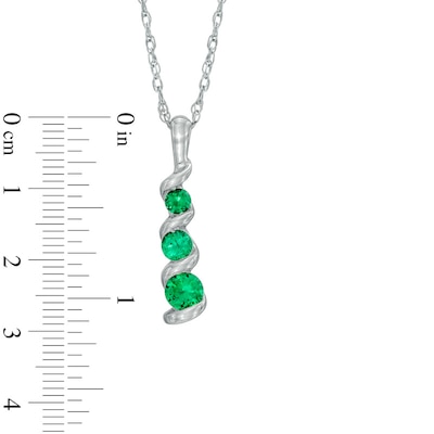 Lab-Created Emerald Three Stone Swirl Pendant in 10K White Gold