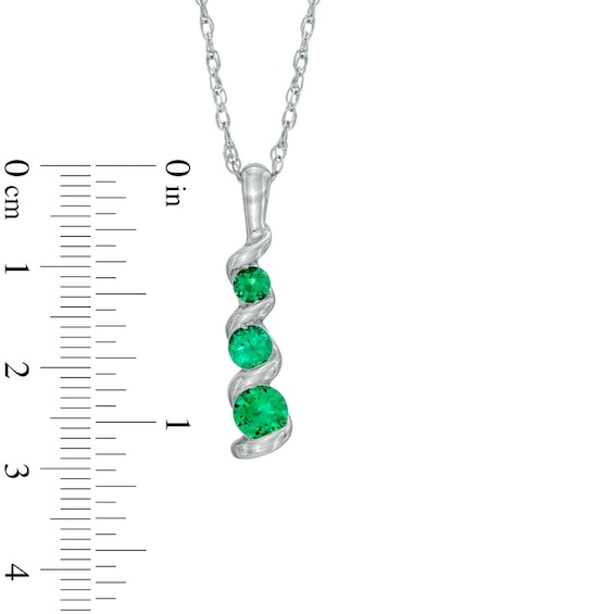 Lab-Created Emerald Three Stone Swirl Pendant in 10K White Gold