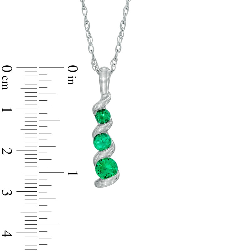 Lab-Created Emerald Three Stone Swirl Pendant in 10K White Gold|Peoples Jewellers