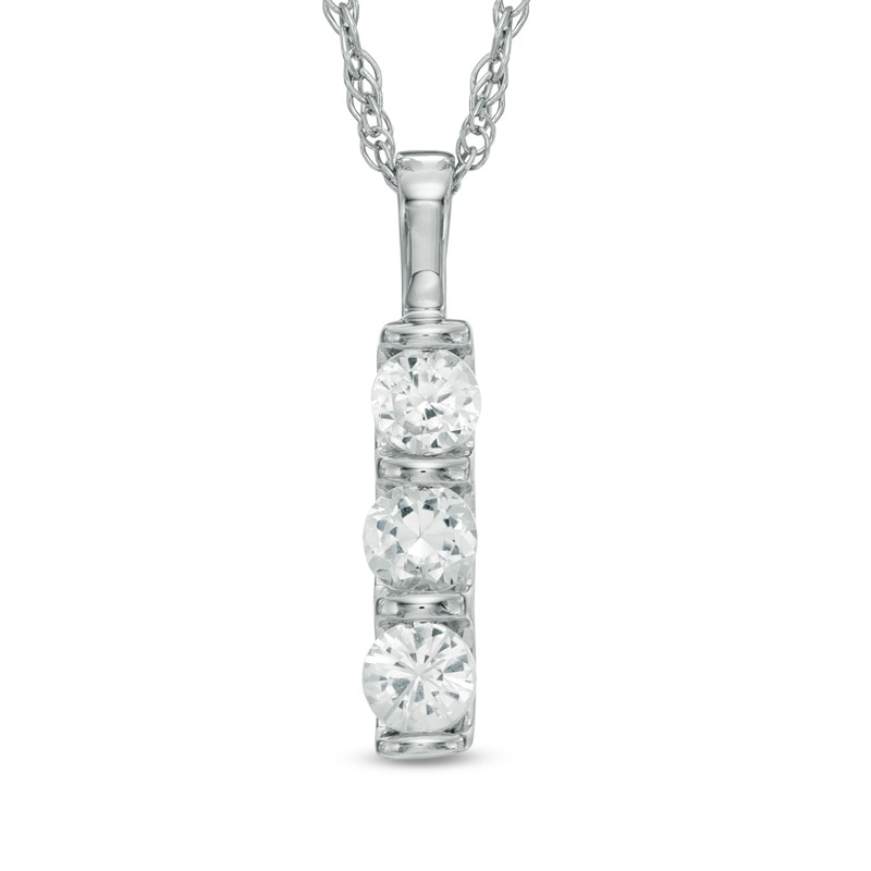 Lab-Created White Sapphire Three Stone Pendant in 10K White Gold|Peoples Jewellers