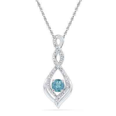 5.0mm Aquamarine and Diamond Accent Infinity Twist Pendant in 10K White Gold