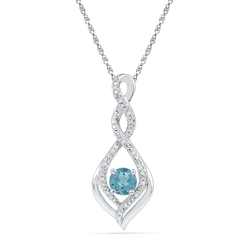 5.0mm Aquamarine and Diamond Accent Infinity Twist Pendant in 10K White Gold|Peoples Jewellers