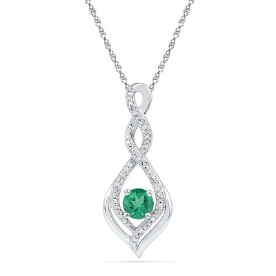 5.0mm Lab-Created Emerald and Diamond Accent Infinity Twist Pendant in 10K White Gold