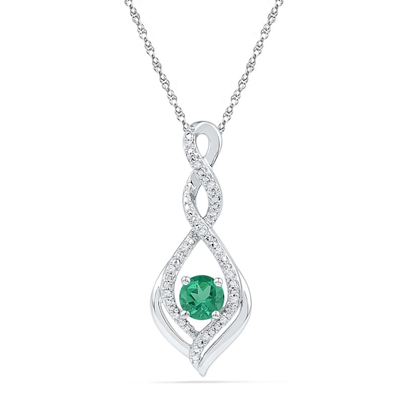 5.0mm Lab-Created Emerald and Diamond Accent Infinity Twist Pendant in 10K White Gold