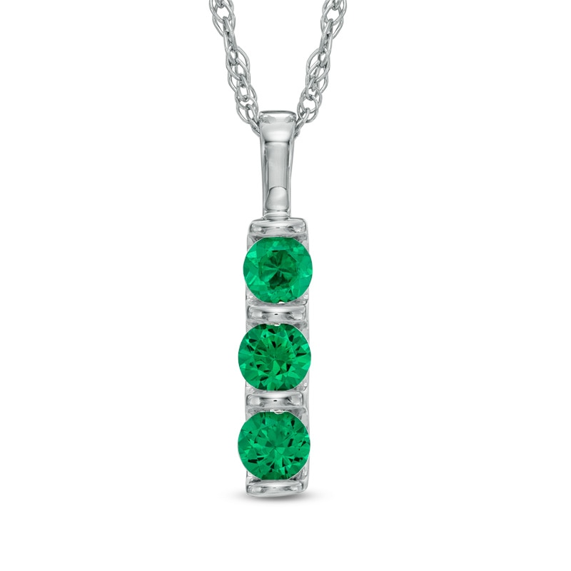 Lab-Created Emerald Three Stone Pendant in 10K White Gold|Peoples Jewellers