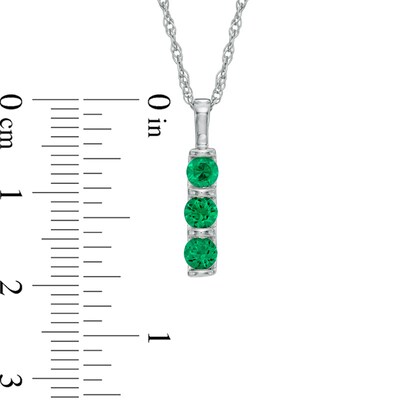 Lab-Created Emerald Three Stone Pendant in 10K White Gold