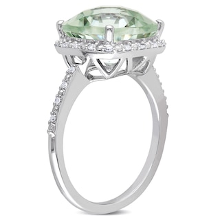 10.0mm Cushion-Cut Green Quartz and 0.10 CT. T.W. Diamond Frame Ring in 10K White Gold