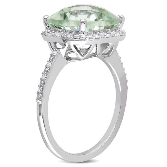 10.0mm Cushion-Cut Green Quartz and 0.10 CT. T.W. Diamond Frame Ring in 10K White Gold