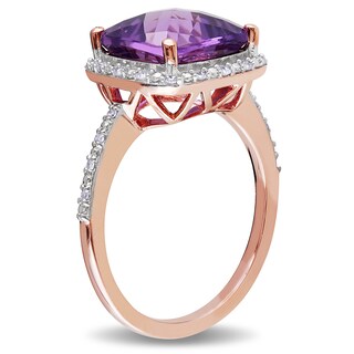 10.0mm Cushion-Cut Amethyst and 0.10 CT. T.W. Diamond Frame Ring in 10K Rose Gold