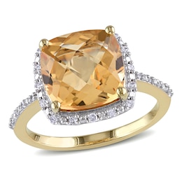 10.0mm Cushion-Cut Citrine and 0.10 CT. T.W. Diamond Frame Ring in 10K Gold