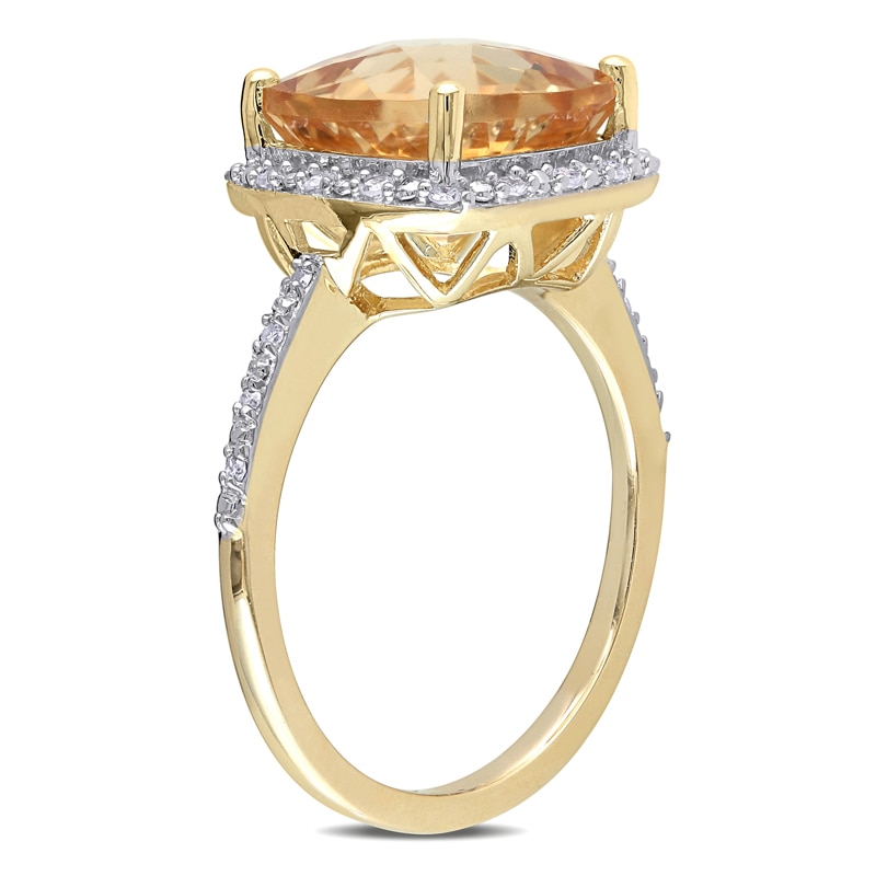10.0mm Cushion-Cut Citrine and 0.10 CT. T.W. Diamond Frame Ring in 10K Gold|Peoples Jewellers