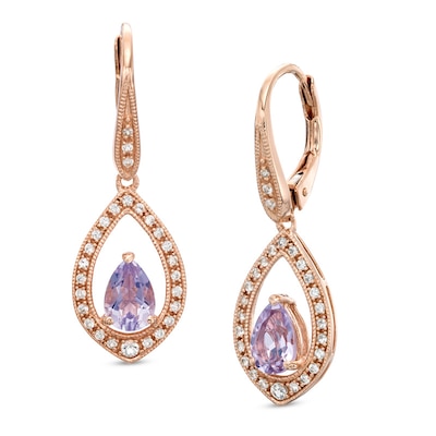 Pear-Shaped Rose de France Amethyst and Lab-Created White Sapphire Earrings in Sterling Silver with 14K Rose Gold Plate