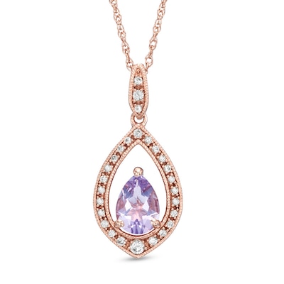 Pear-Shaped Rose de France Amethyst and Lab-Created White Sapphire Pendant in Sterling Silver with 14K Rose Gold Plate