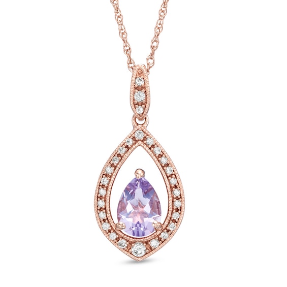 Pear-Shaped Rose de France Amethyst and Lab-Created White Sapphire Pendant in Sterling Silver with 14K Rose Gold Plate