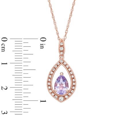 Pear-Shaped Rose de France Amethyst and Lab-Created White Sapphire Pendant in Sterling Silver with 14K Rose Gold Plate