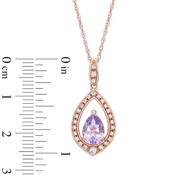 Pear-Shaped Rose de France Amethyst and Lab-Created White Sapphire Pendant in Sterling Silver with 14K Rose Gold Plate