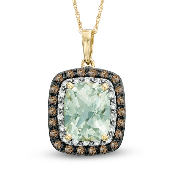 Cushion-Cut Green and Smoky Quartz with Diamond Accent Pendant in 10K Gold