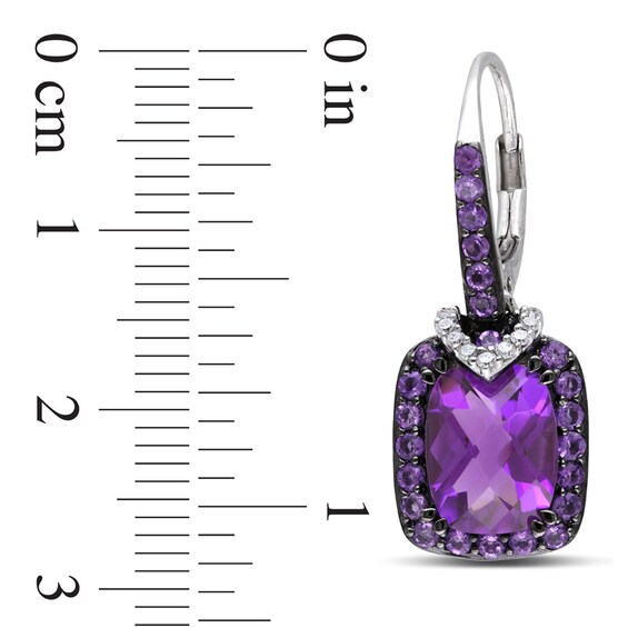 Cushion-Cut Amethyst and 0.09 CT. T.W. Diamond Drop Earrings in Sterling Silver with Black Rhodium