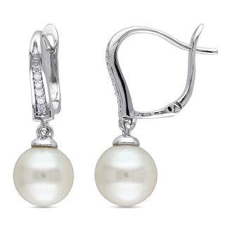 8.0-8.5mm Freshwater Cultured Pearl and 0.05 CT. T.W. Diamond Drop Earrings in Sterling Silver