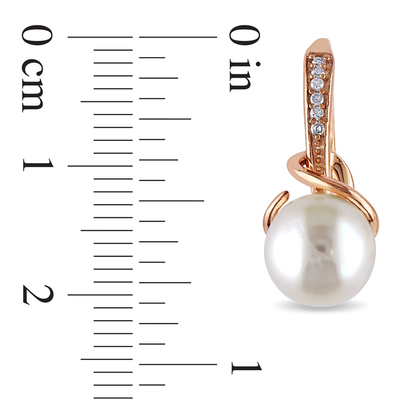 8.0-8.5mm Freshwater Cultured Pearl and 0.06 CT. T.W. Diamond Drop Earrings in Sterling Silver with Rose Rhodium