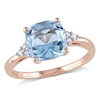 Thumbnail Image 0 of 8.0mm Cushion-Cut Sky Blue Topaz and 0.06 CT. T.W. Diamond Ring in 10K Rose Gold