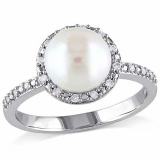 8.0-8.5mm Freshwater Cultured Pearl and 0.10 CT. T.W. Diamond Frame Ring in Sterling Silver