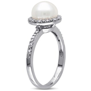 8.0-8.5mm Freshwater Cultured Pearl and 0.10 CT. T.W. Diamond Frame Ring in Sterling Silver