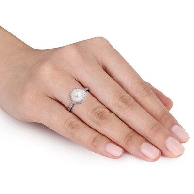 8.0-8.5mm Freshwater Cultured Pearl and 0.10 CT. T.W. Diamond Frame Ring in Sterling Silver