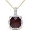 Thumbnail Image 0 of 10.0mm Cushion-Cut Garnet and 0.10 CT. T.W. Diamond Frame Pendant in 10K Gold - 17"