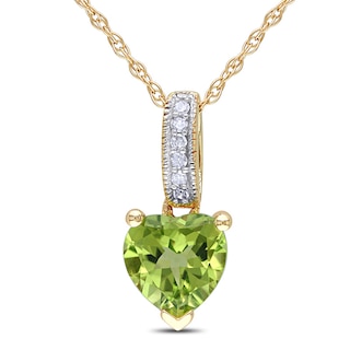 6.0mm Heart-Shaped Peridot and Diamond Accent Pendant in 10K Gold - 17"