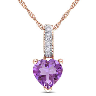 6.0mm Heart-Shaped Amethyst and Diamond Accent Pendant in 10K Rose Gold - 17"