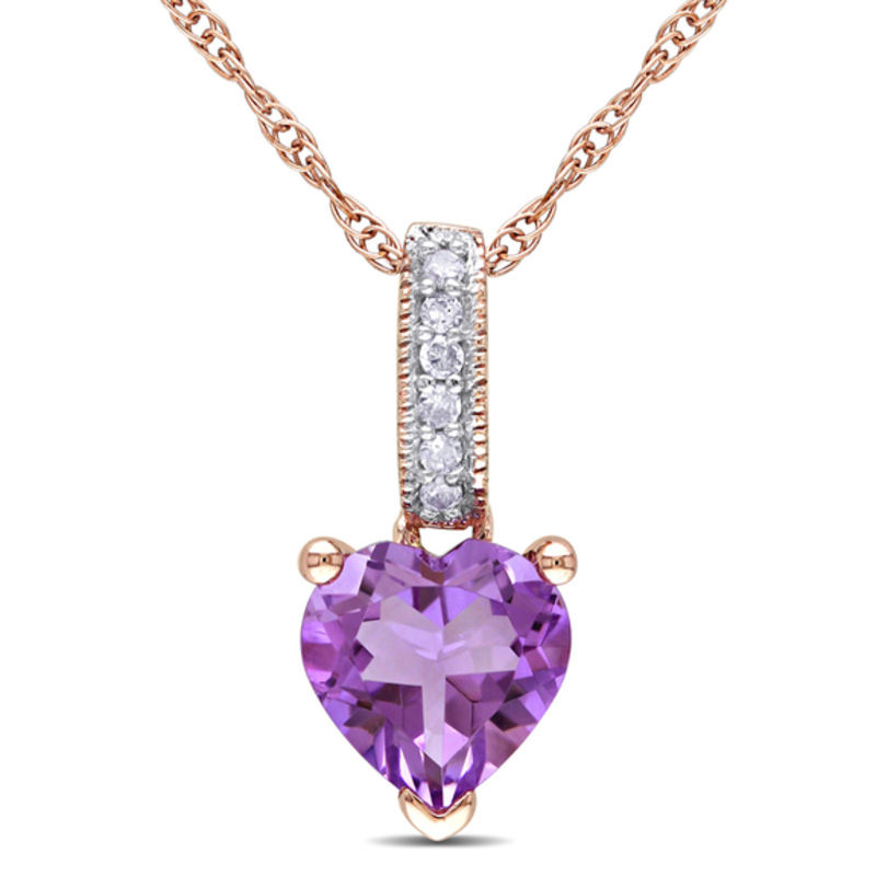 6.0mm Heart-Shaped Amethyst and Diamond Accent Pendant in 10K Rose Gold - 17"|Peoples Jewellers